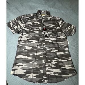 Drill clothing company grey camo military men shirt‎ size L NWT